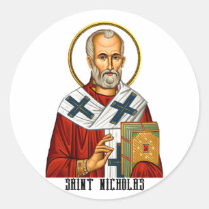Pegatina Redonda icono ortodoxo serbio de santos san nicolás