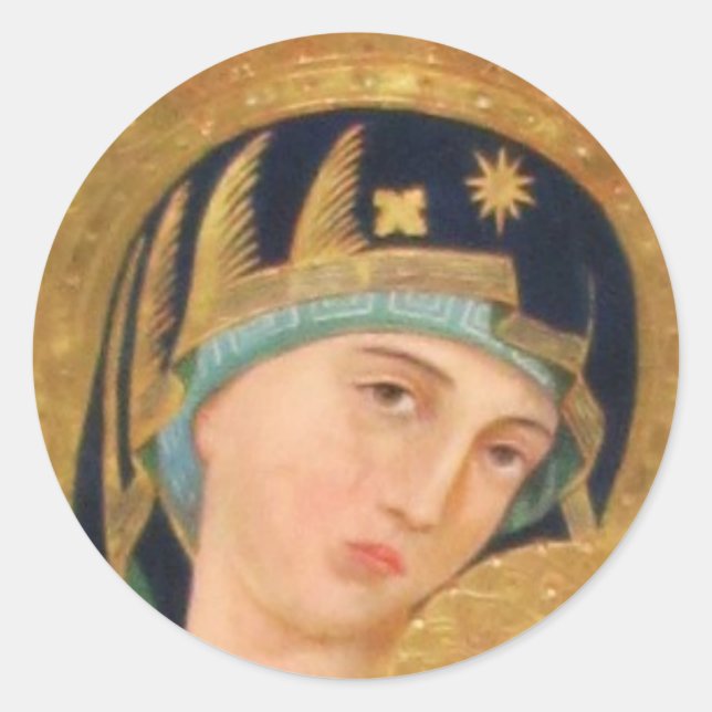 Pegatina Redonda ICONO ortodoxo Serene Madonna (Anverso)