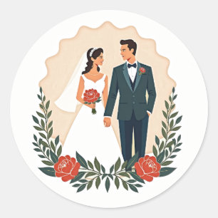Pegatina Redonda Iconos Bodas clásicos