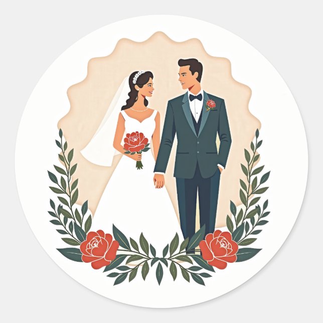 Pegatina Redonda Iconos Bodas clásicos (Anverso)