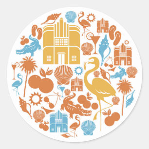 Pegatina Redonda Iconos de la Florida