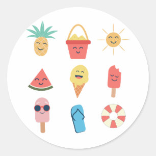 Pegatina Redonda Iconos divertidos de dibujos animados kawaii de ve