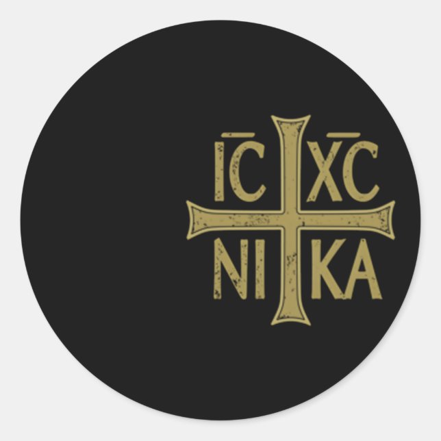 Pegatina Redonda Icxc Nika Christogram Cross Ortodoxa Christian Dis (Anverso)