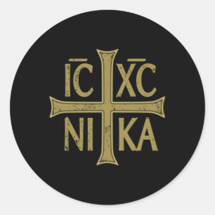 Pegatina Redonda Icxc Nika Christogram Cross Ortodoxa Christian Dis