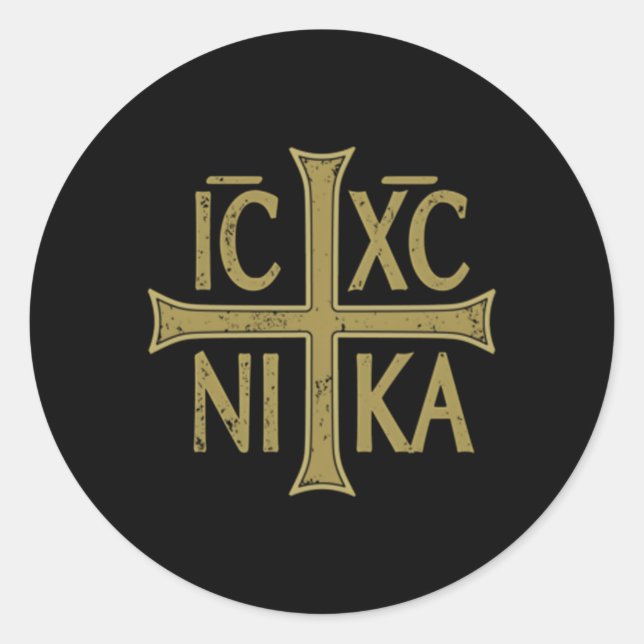 Pegatina Redonda Icxc Nika Christogram Cross Ortodoxa Christian Dis (Anverso)