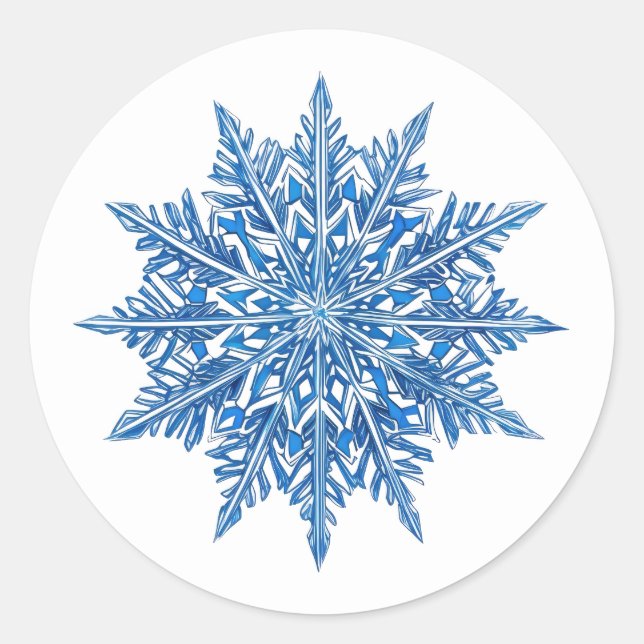 Pegatina Redonda Icy Blue Snowflake (Anverso)