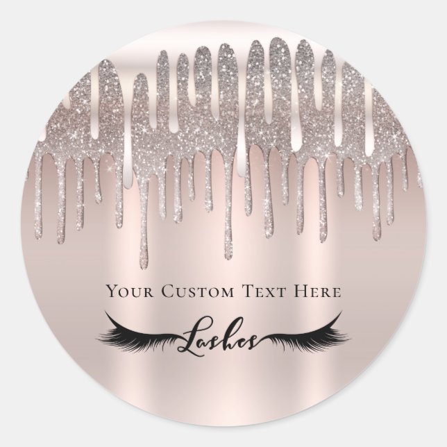 Pegatina Redonda Icy Pink Rose Gold Diamond Purpurina Drin Lashes (Anverso)