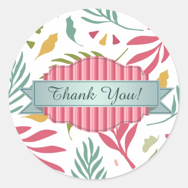 Pegatina Redonda ID387 del patrón de hoja dispersa de verano (Anverso)