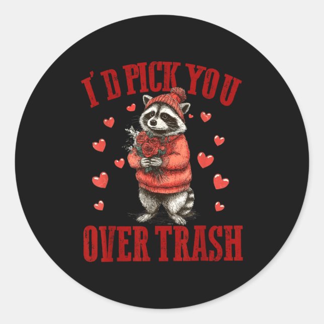 Pegatina Redonda I'd Ck You Over Trash Funny Raccoon Retro Valentin (Anverso)