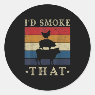 Pegatina Redonda Id Fumar Esa Graciosa Carne De Camisas Retro Bbq P
