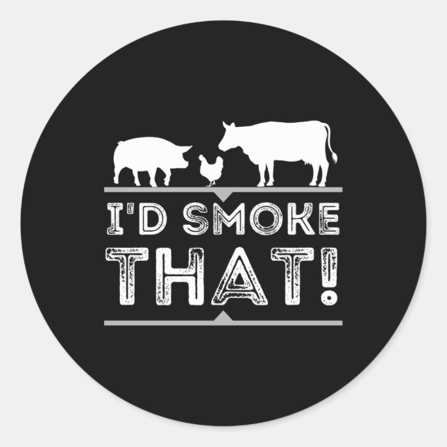 Pegatina Redonda Id Fumar Ese Funny Bbq Smoker Barbecue Pitmaster (Anverso)