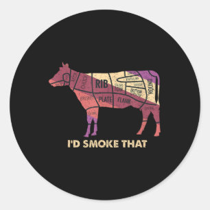 Pegatina Redonda Id Fumar Que Cow Bbq Grillmasters Fumador De Barba