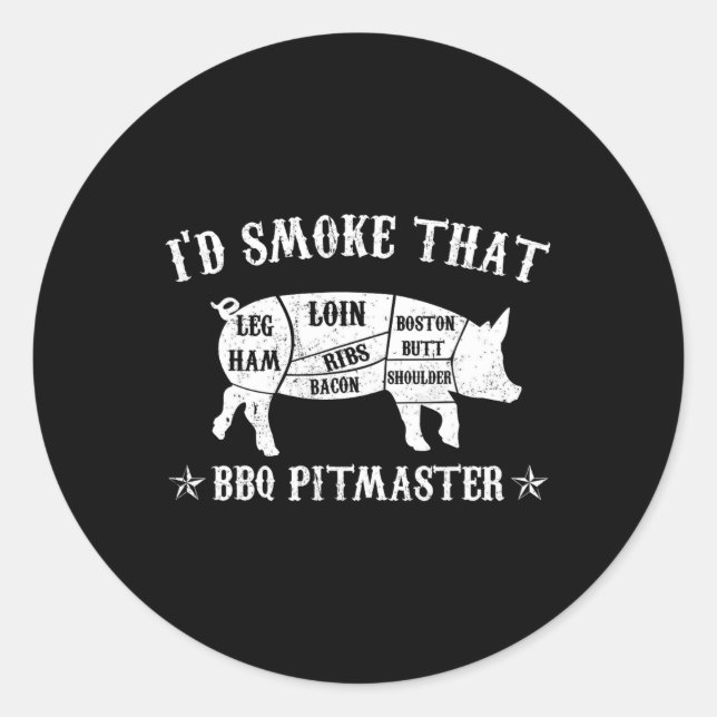 Pegatina Redonda Id Fumar Que T Shirt Pig Pitmaster Funny Bbq Smok (Anverso)