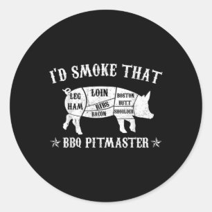Pegatina Redonda Id Fumar Que T Shirt Pig Pitmaster Funny Bbq Smok