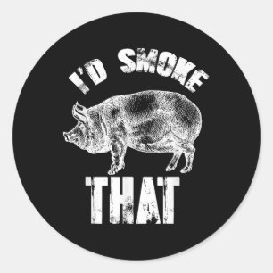 Pegatina Redonda Id Smoke That - Gracioso Cerdo Bbq