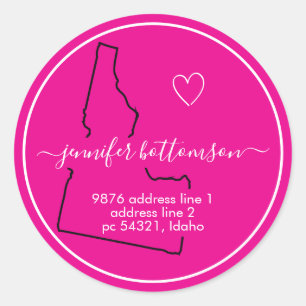 Pegatina Redonda Idaho home return map address Signature Pink