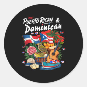 Pegatina Redonda idea de outfit con bandera dominicana y puertorriq