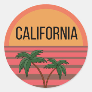 Pegatina Redonda Ideas de regalo de diseño de California Palmas de