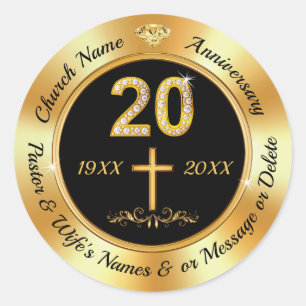 Pegatina Redonda Ideas para el 20º Aniversario de la Iglesia, 20º A
