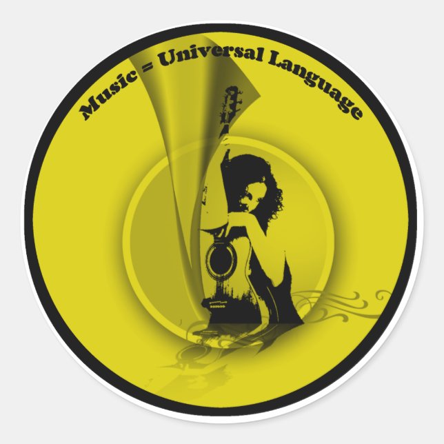 Pegatina Redonda Idioma universal amarillo negro (Anverso)