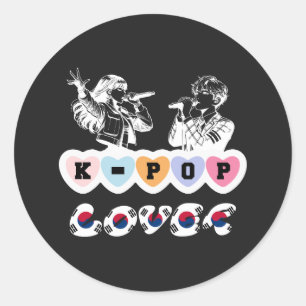Pegatina Redonda Idoles macho cantan KPop corazón a Corea