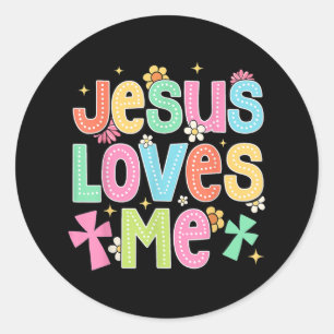 Pegatina Redonda Iglesia Cristiana Bíblica Groovy Jesús Me Ama