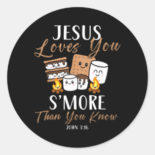 Pegatina Redonda Iglesia Cristiana Jesus Ama S'more Campista Aventu