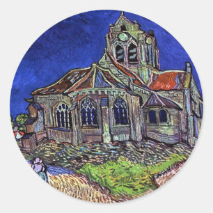 Pegatina Redonda Iglesia de Auvers, por Vincent van Gogh 1890