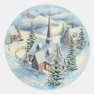 Pegatina Redonda IGLESIA DE INVIERNO de SHARON SHARPE