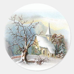 Pegatina Redonda Iglesia del invierno