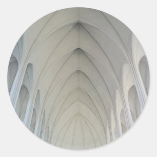Pegatina Redonda Iglesia parroquial y monumentos de Reykjavik