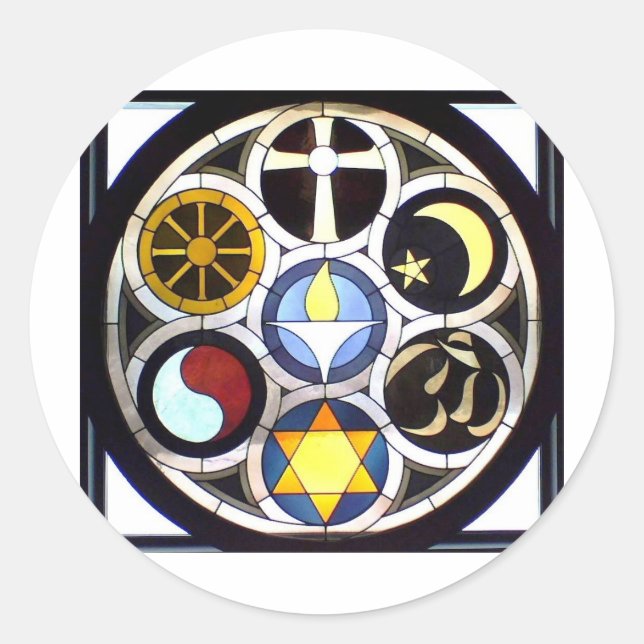 Pegatina Redonda Iglesia Universalista Unitaria Rockford, IL (Anverso)