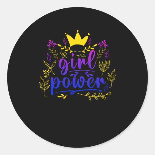 Pegatina Redonda Igualdad de poder feminista en el poder chica (Anverso)