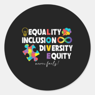 Pegatina Redonda Igualdad Inclusión Diversidad Equidad Amor Autismo