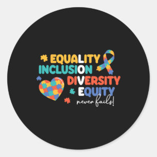 Pegatina Redonda Igualdad Inclusión Diversidad Rompecabezas Autismo