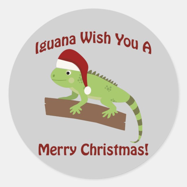 Pegatina Redonda Iguana Te Desea Una Feliz Navidad (Anverso)