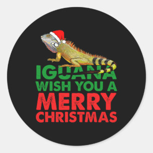 Pegatina Redonda Iguana Te Desearía Una Feliz Navidad Divertida Igu