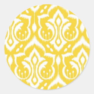 Pegatina Redonda Ikat Damask - Amarillo Sunshine
