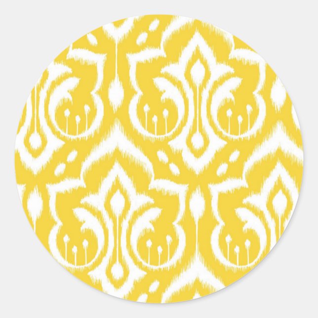 Pegatina Redonda Ikat Damask - Amarillo Sunshine (Anverso)
