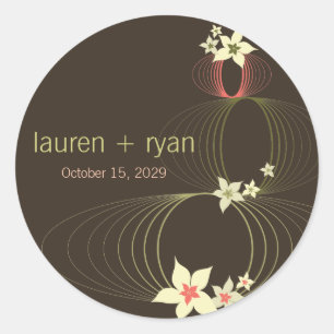 Pegatina Redonda Ikebana Frangipani Boda de Flor Tropical Rosa