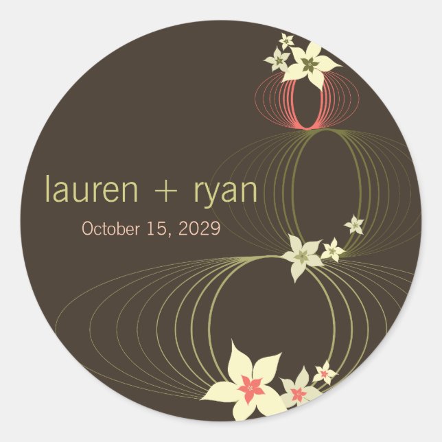 Pegatina Redonda Ikebana Frangipani Boda de Flor Tropical Rosa (Anverso)