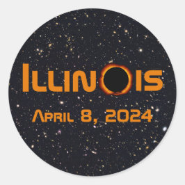 Pegatina Redonda Illinois 2024 Eclipse Solar Total