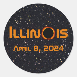 Pegatina Redonda Illinois 2024 Eclipse Solar Total