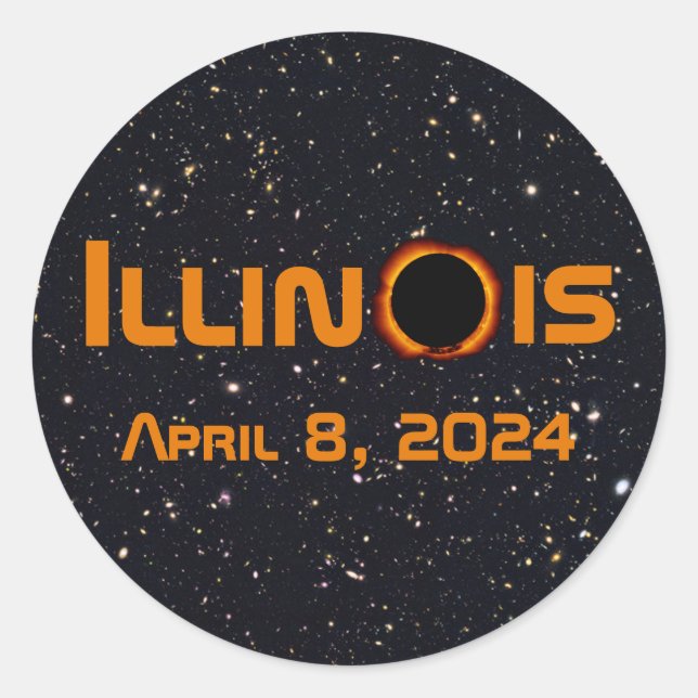 Pegatina Redonda Illinois 2024 Eclipse Solar Total (Anverso)