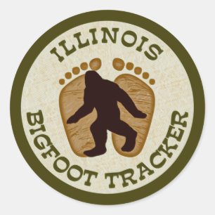 Pegatina Redonda Illinois Bigfoot Tracker
