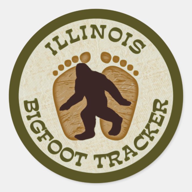 Pegatina Redonda Illinois Bigfoot Tracker (Anverso)