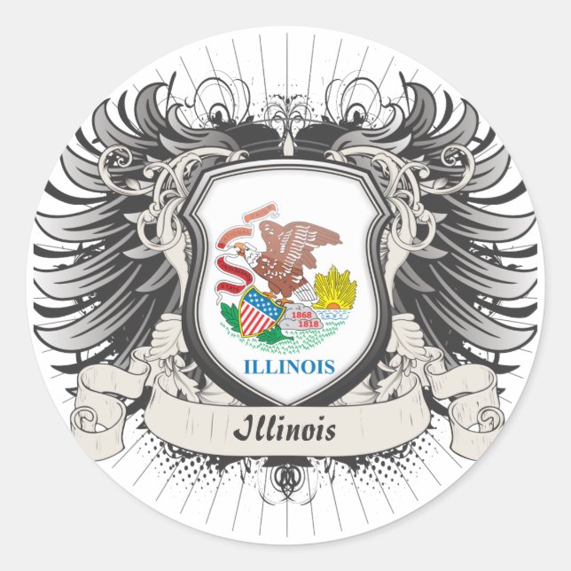 Pegatina Redonda Illinois Escudo (Anverso)