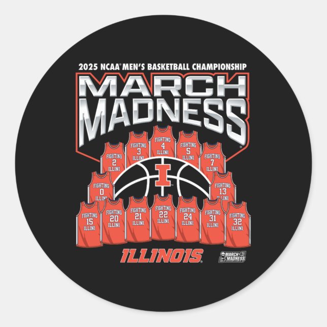 Pegatina Redonda Illinois March Madness 2025 Men's Sketll Nil  (Anverso)