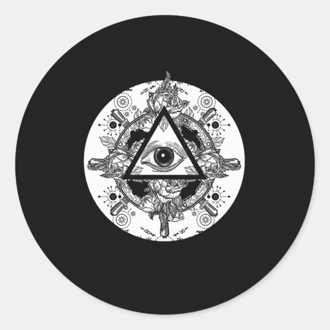 Pegatina Redonda Illuminati Conspiracy Triangle Masonic Mandala Gif (Anverso)