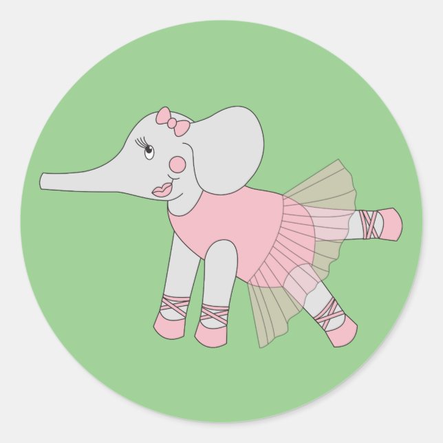 Pegatina Redonda illusima Ballerina Elephant Green (Anverso)